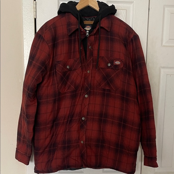 Dickies Other - Dickies Hooded Flannel Shirt Jacket Size Large In Rust And Black